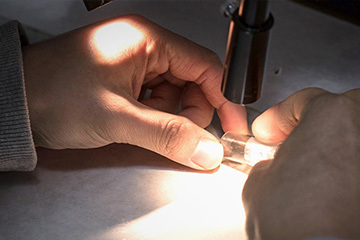 Sample being analyzed under a high power light