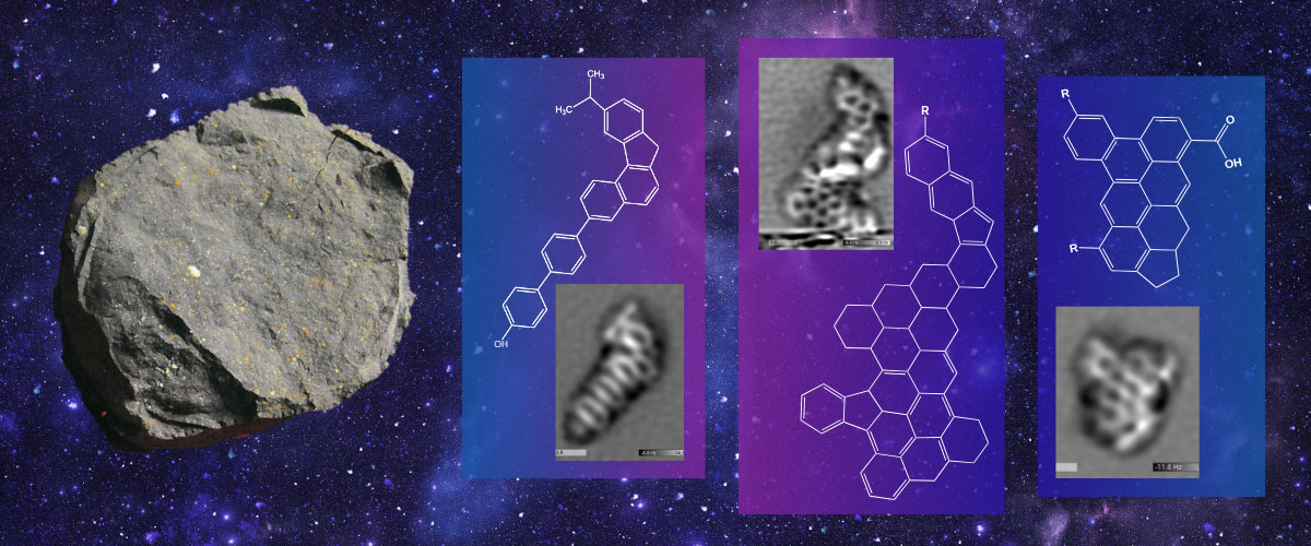 Meteorite molecules with their corresponding chemical diagrams 