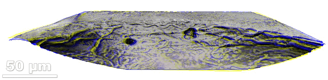 Animation of Moon-like crater (pit) in the heat affected zone of a welded (SRF) Nb coupon