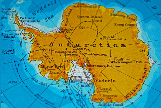 A map of Antarctica, showing the Antarctic Peninsula in the upper left, also known as the Palmer Peninsula, where Lydia Babcock-Adams will journey aboard the R/V Roger Revelle.