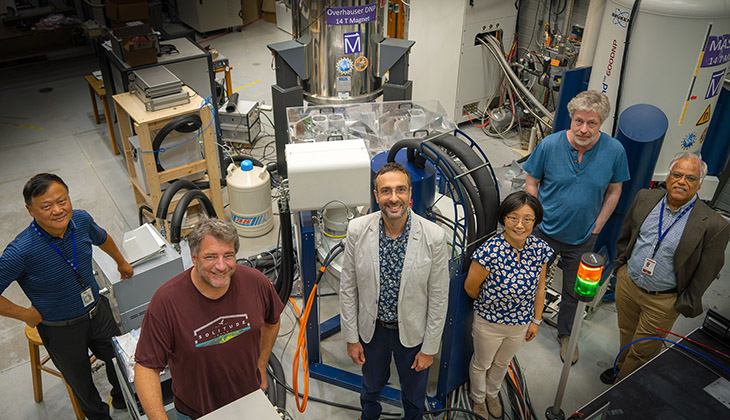 Members of the National MagLab’s NMR team (left to right): Zhehong Gan, Thierry Dubroca, Fred Mentink-Vigier, Yan-Yan Hu, Peter Gor’kov, & Ayyalusamy Ramamoorthy.