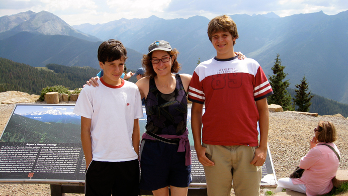Laura Greene with sons Leo (left) and Max in Aspen.